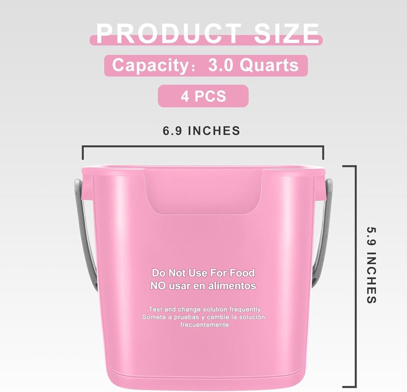 Yaomiao 4 Pcs Cleaning Bucket 3 Quart Small Sanitizing Square Bucket Detergent Pail with Measurements Spout and Handle for Home Commercial Use Restaurant Kitchen Office (Pink) - Image 2